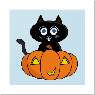 Cute Black Cat Halloween Posters and Art